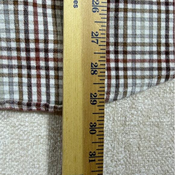 Casuals Roundtree & York Men L Brown White Portuguese Flannel Plaid Shirt Cozy - Picture 8 of 8